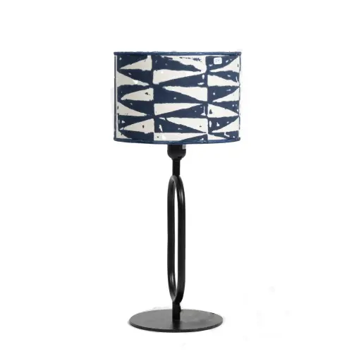 [lampe_bam1] LAMPE AVEC ABAT-JOUR EN TISSU BAMILEKE INDIGO