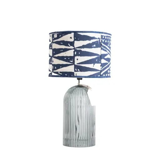 [lampe_verre1] LAMPE AVEC ABAT-JOUR EN TISSU NDOP INDIGO