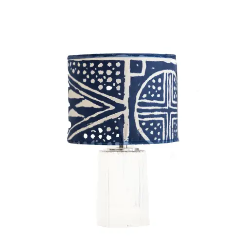 [lampe_verre2] LAMPE AVEC ABAT-JOUR EN TISSU NDOP INDIGO