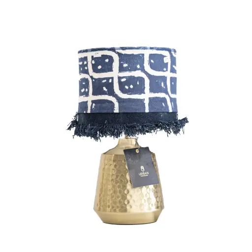 [lampe_verre3] LAMPE AVEC ABAT-JOUR EN TISSU NDOP INDIGO