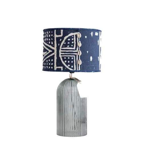 [lampe_verre4] LAMPE AVEC ABAT-JOUR EN TISSU NDOP INDIGO